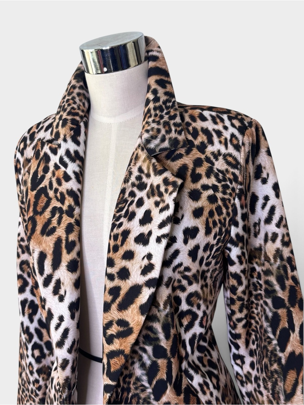 Made in Italy Classic Leopard Print Faux Fur Women's Blazer - Brown/Black - Picture 3 of 7